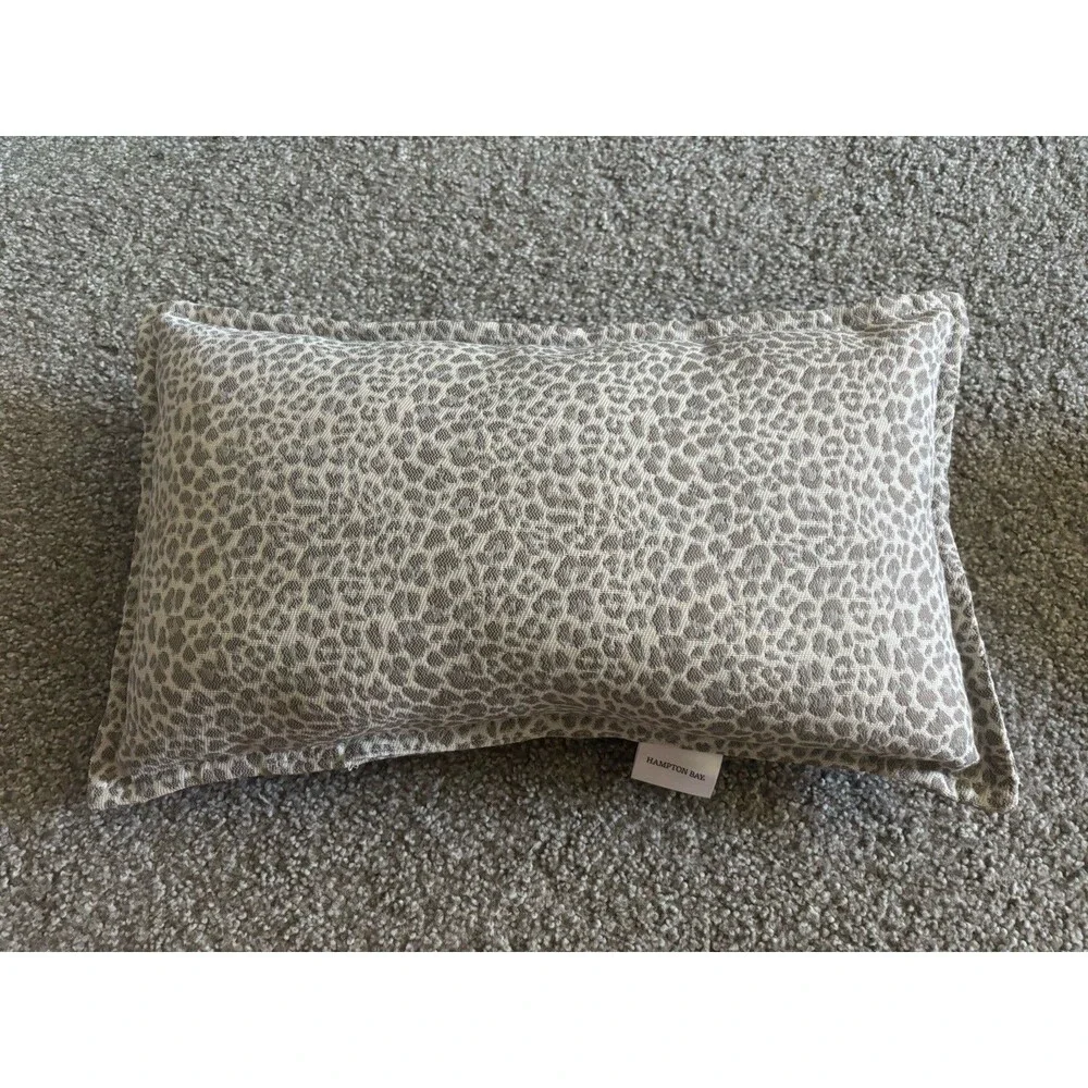 Hampton Bay Leopard Animal Print Lumbar Pillow Taupe Cream Flanged Cushion